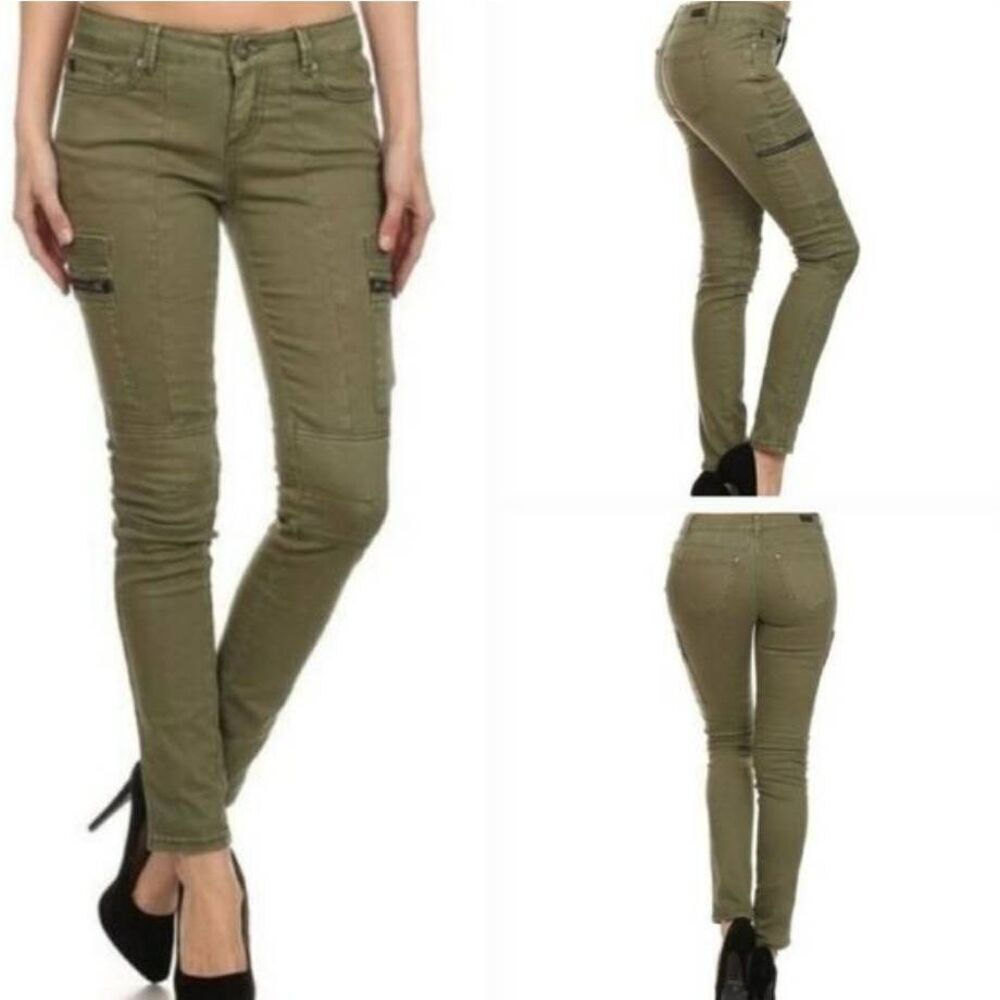 🔹️Enjean Olive Moto Cargo Skinny Jeans Size 9/30